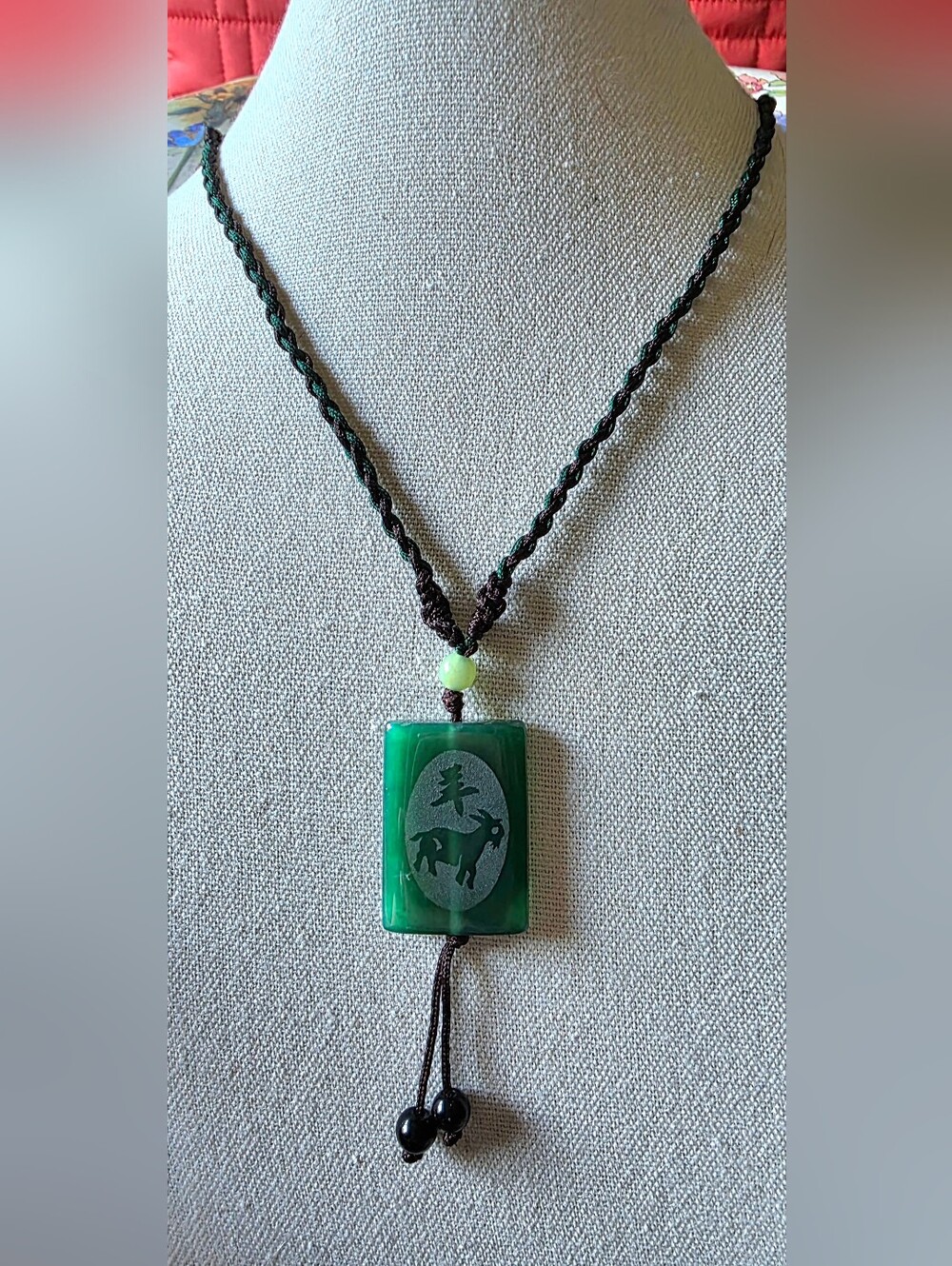 Chinese zodiac "Year of the Goat/Sheep" green pendant necklace